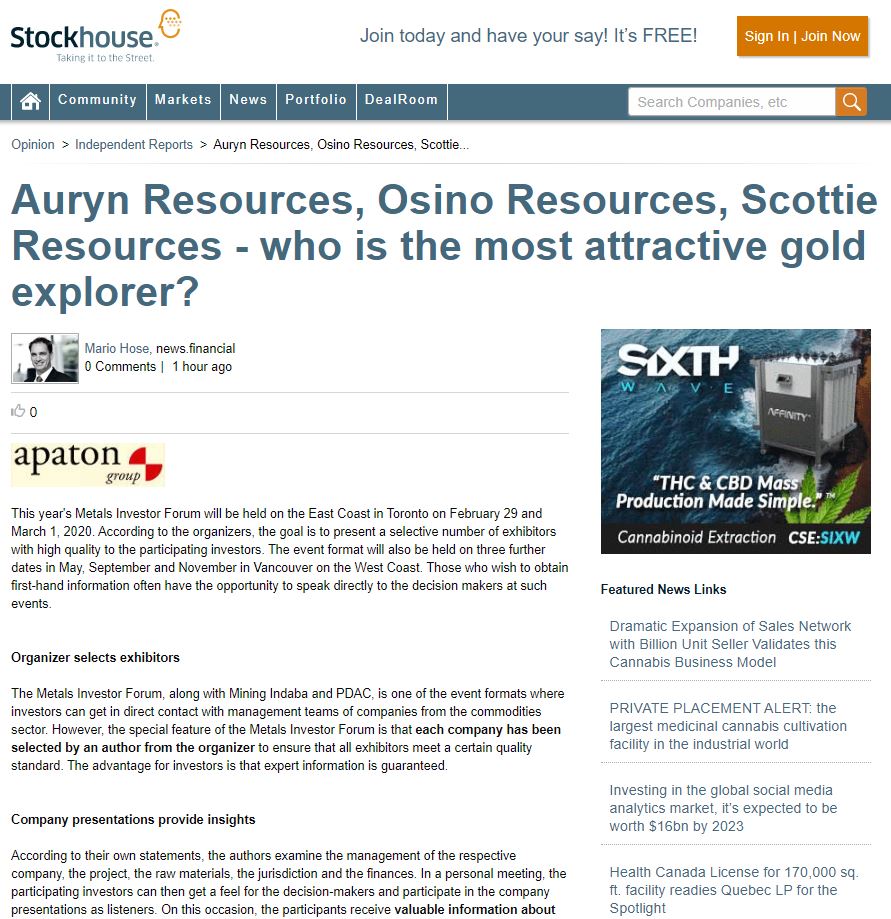Auryn Resources, Osino Resources, Scottie Resources - who is the most attractive gold explorer?