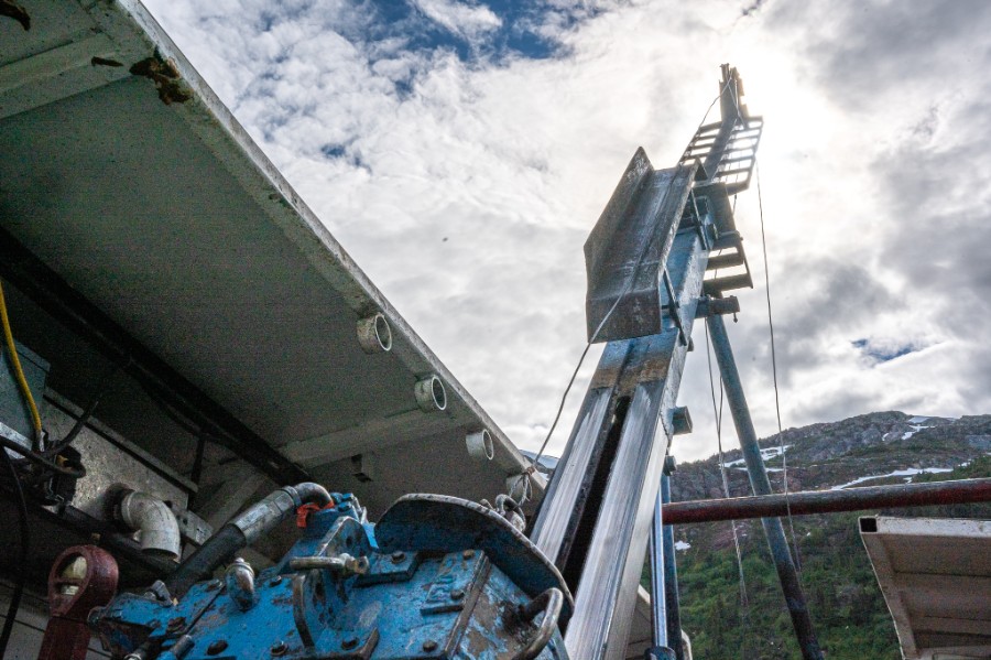 Drill mast against the sky