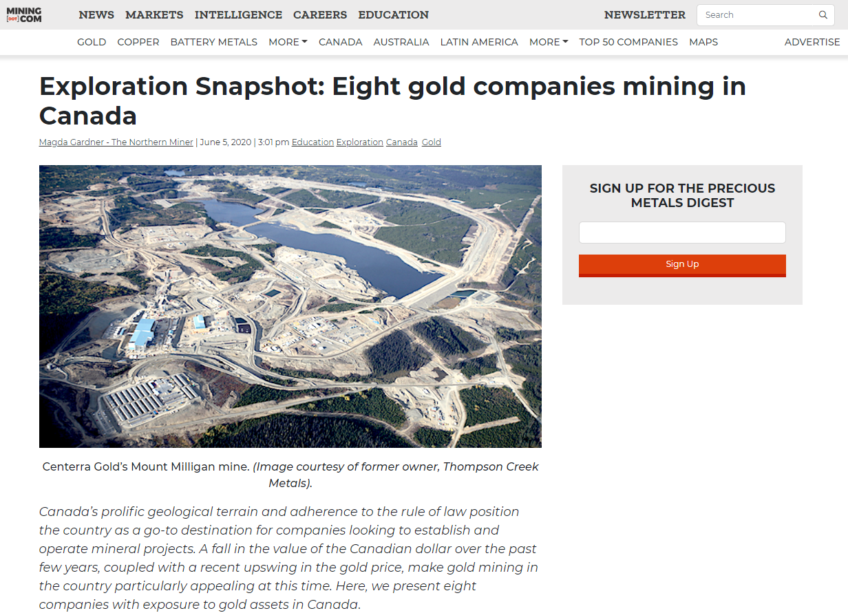 Exploration Snapshot: Eight gold companies mining in Canada