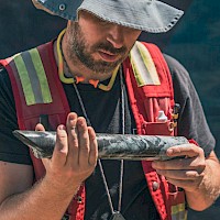 Inspecting Fresh Core at the Georgia River Drill 2021